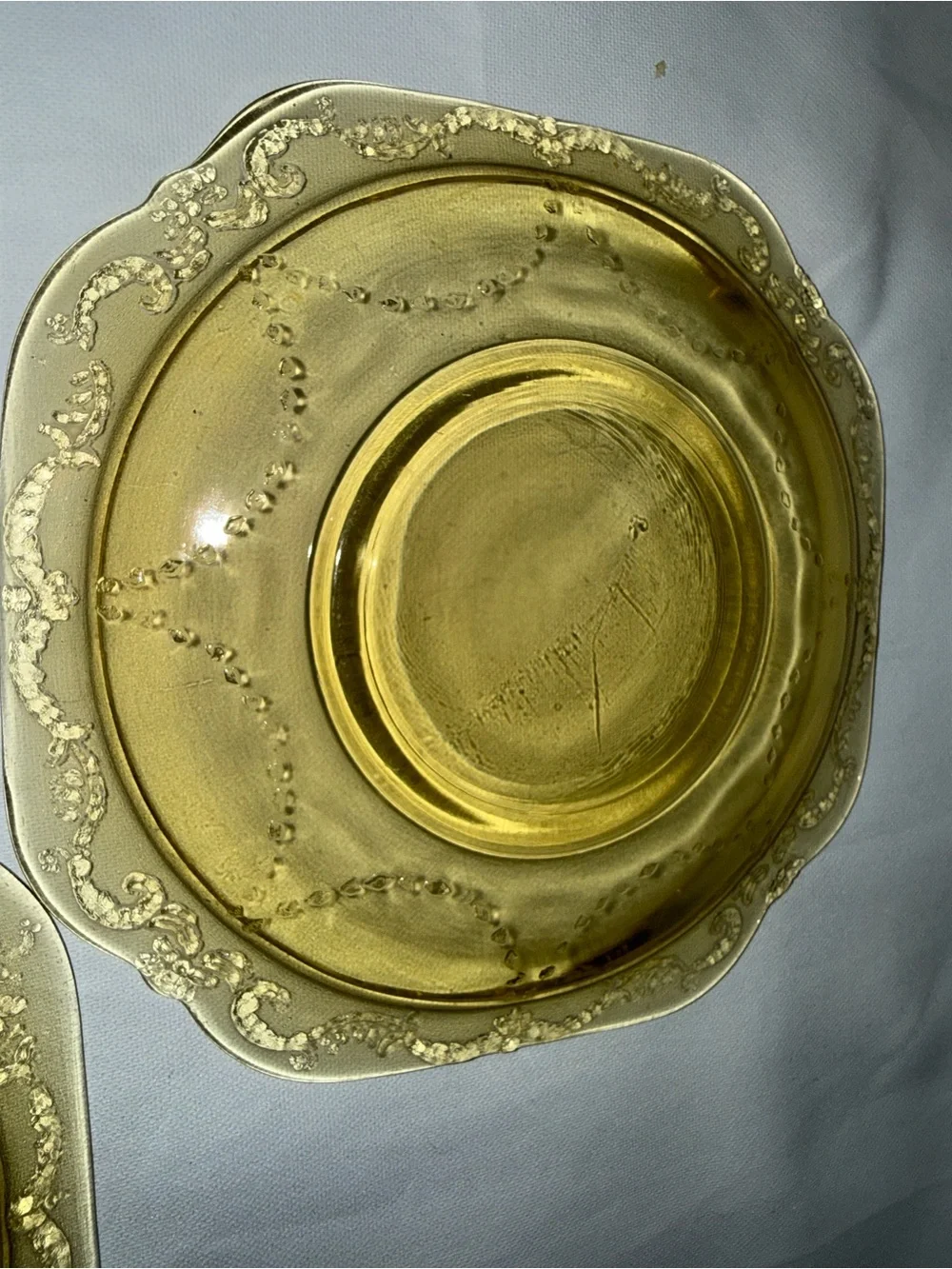 Vintage Amber Depression Glass Square Saucers Set of 3 Etched